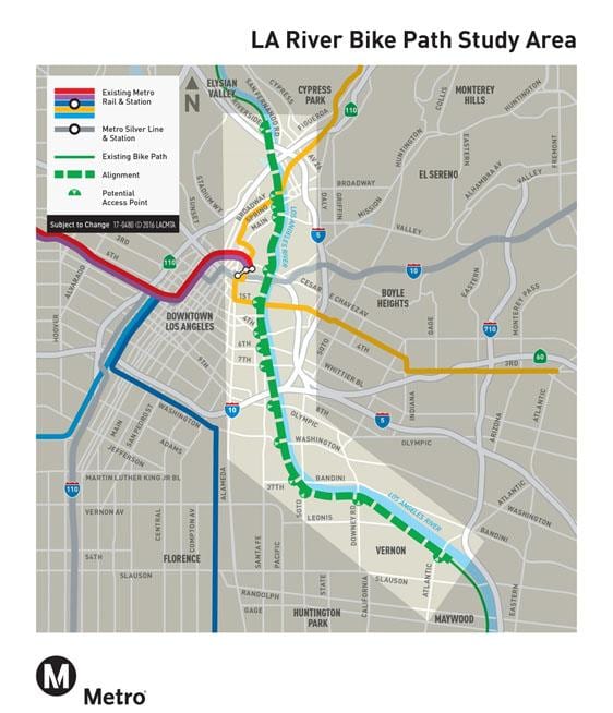 ロサンゼルス川自転車道の地図