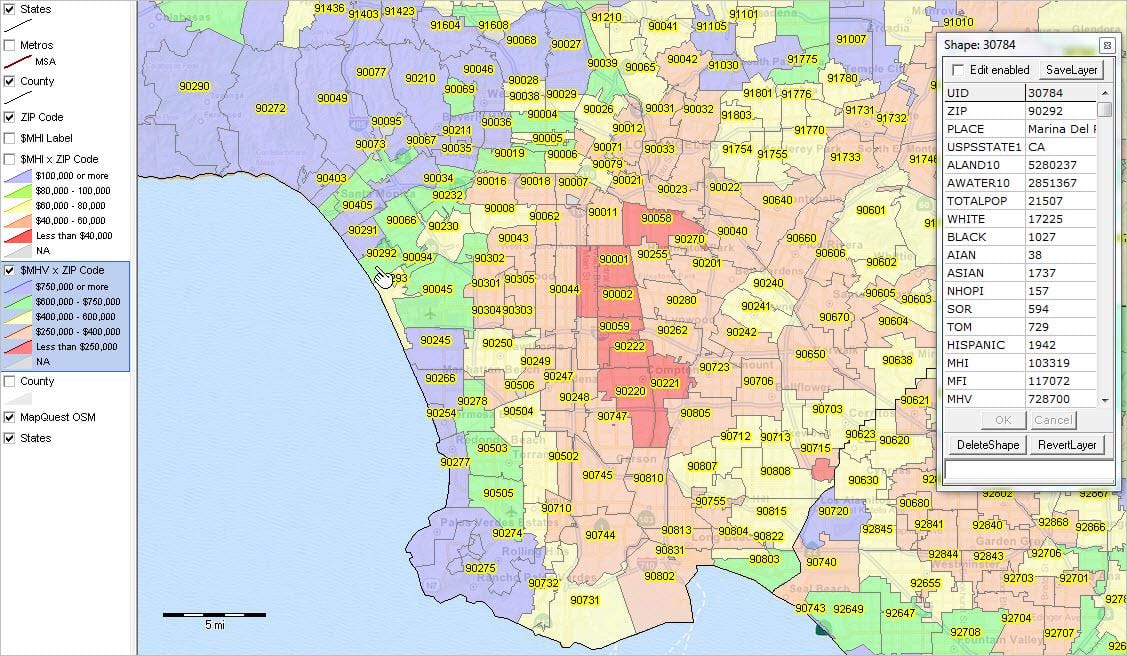 ロサンゼルス郵便コードの地図
