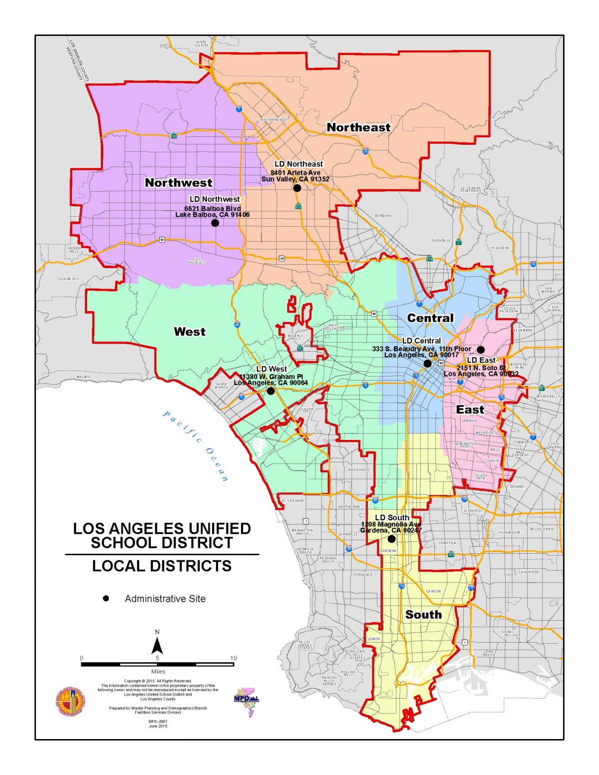 ロサンゼルス-カウンティー学校区の地図