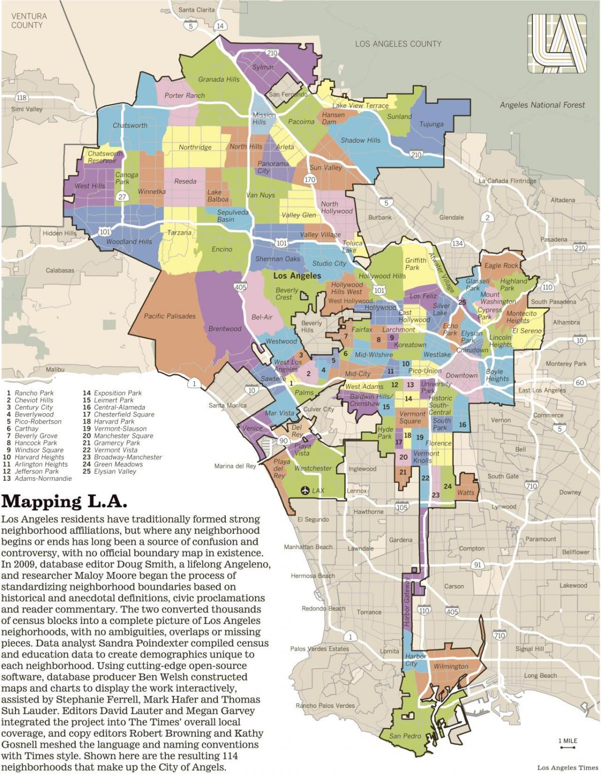 地図のロサンゼルス地区地区