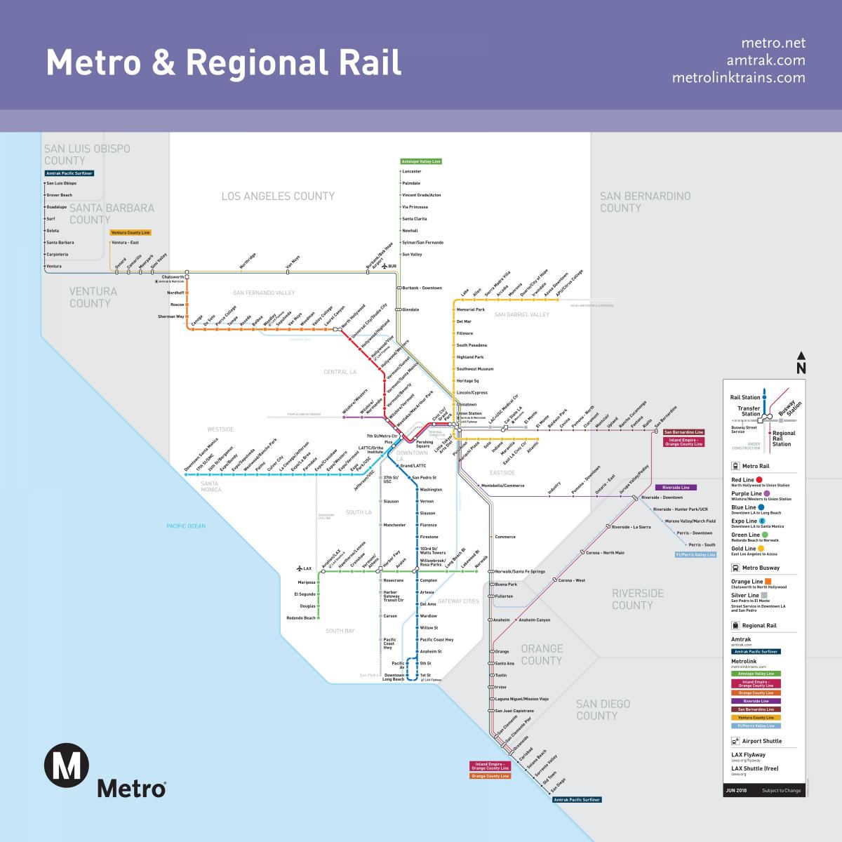 ロサンゼルス-メトロレールの地図