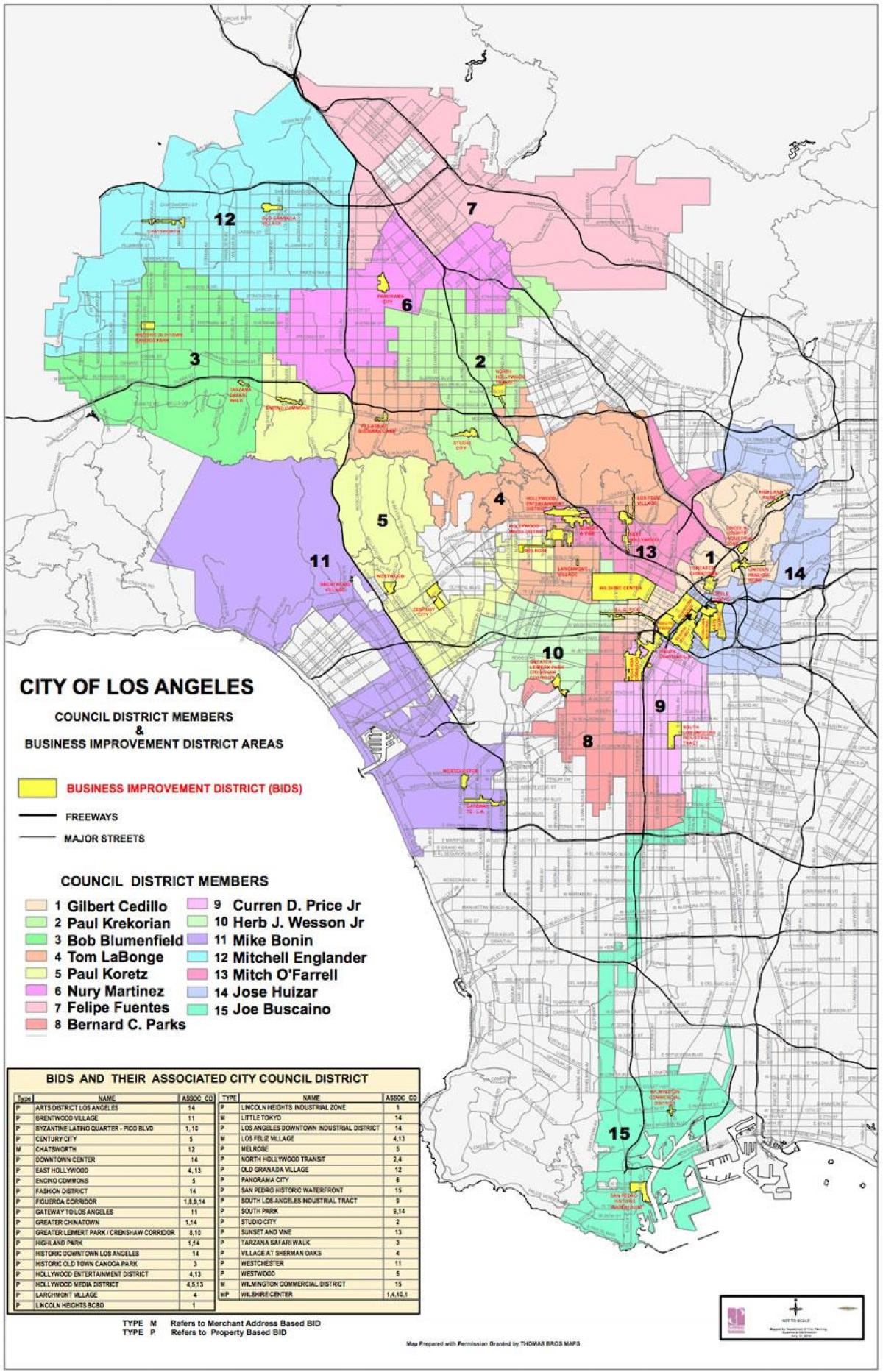ロサンゼルス協議会の地区の地図