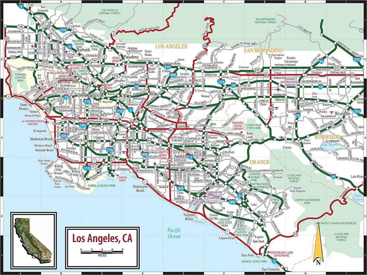 地図のロサンゼルス路