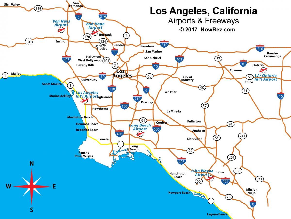 地図のカリフォルニア空港の近くのロサンゼルス